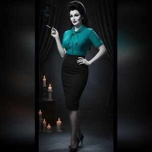 Vintage 50s Green Knit Cropped Sweater Small